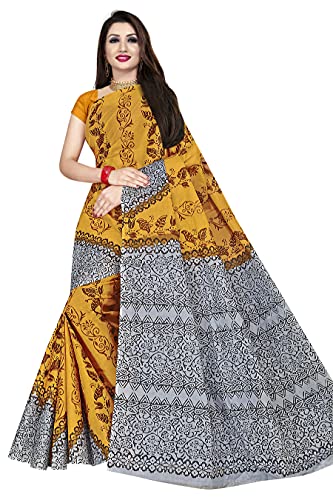 Image of TAMAIRA FASHION Mulmul Pure Cotton Saree For Woman Floral Block Printed |Office Wear Daily Wear Sarees For Women Without Blouse Piece