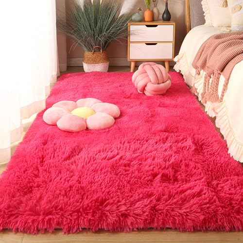 Tapis antidérapant pour sol glissant grand salon lavable rose rouge