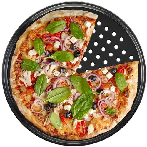 DecorRack 13 Inch Pan, Perforated Pizza Tray, Non-Stick Coating, Carbon Steel Pan with Holes for Home Kitchen, Restaurant, Premium Oven Bakeware DecorRack 13 Inch Pan, Perforated Pizza Tray, Non-Stick Coating, Carbon Steel Pan with Holes for Home Kitchen, Restaurant, Premium Oven Bakeware