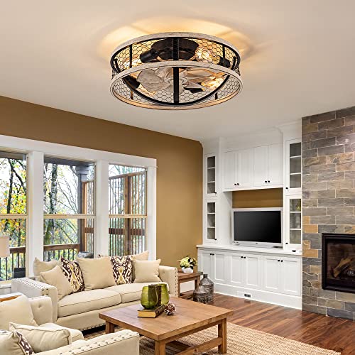 WWM 20'' Flush Mount Caged Ceiling Fan with Light, Low Profile Farmhouse Ceiling Fans with Remote, 3 Speeds,Reversible Motor Fan for Small Space,Fan Lights Ceiling Fixtures(5 E26 Bulbs Include) - Image 6