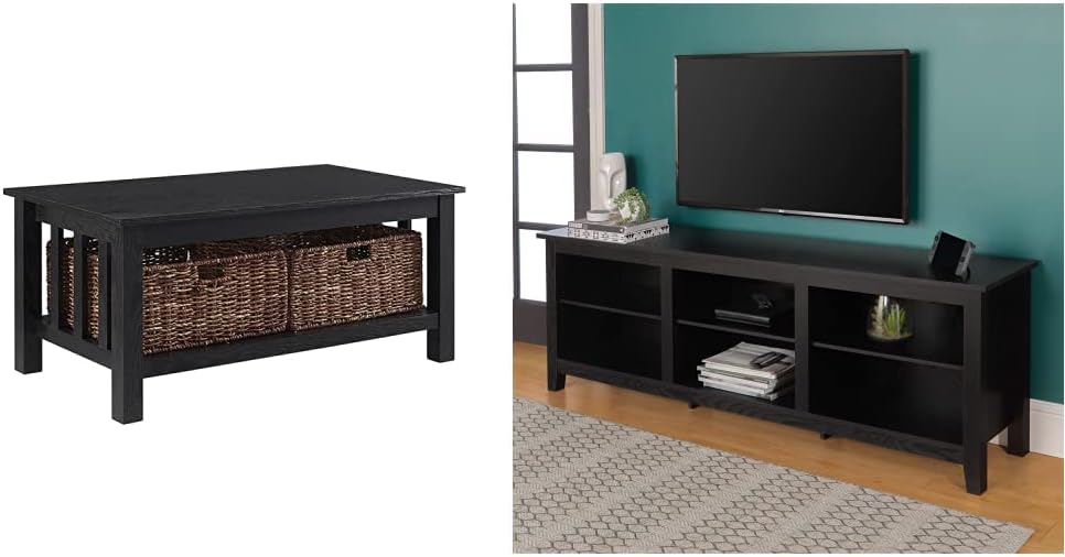 Walker Edison Coastal Black Living Room Coffee Table with