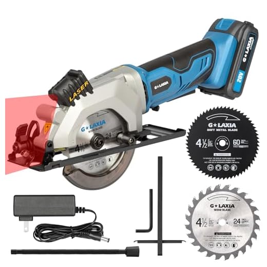 G LAXIA Mini Circular Saw, 4-1/2" 3400RPM Cordless Circular Saw with Laser Guide, Rip Guide, Compact Hand Saw with 2Pcs blades(24T+60T), Max Cutting Depth 1-11/16"(90°), 1-1/8"(45°)