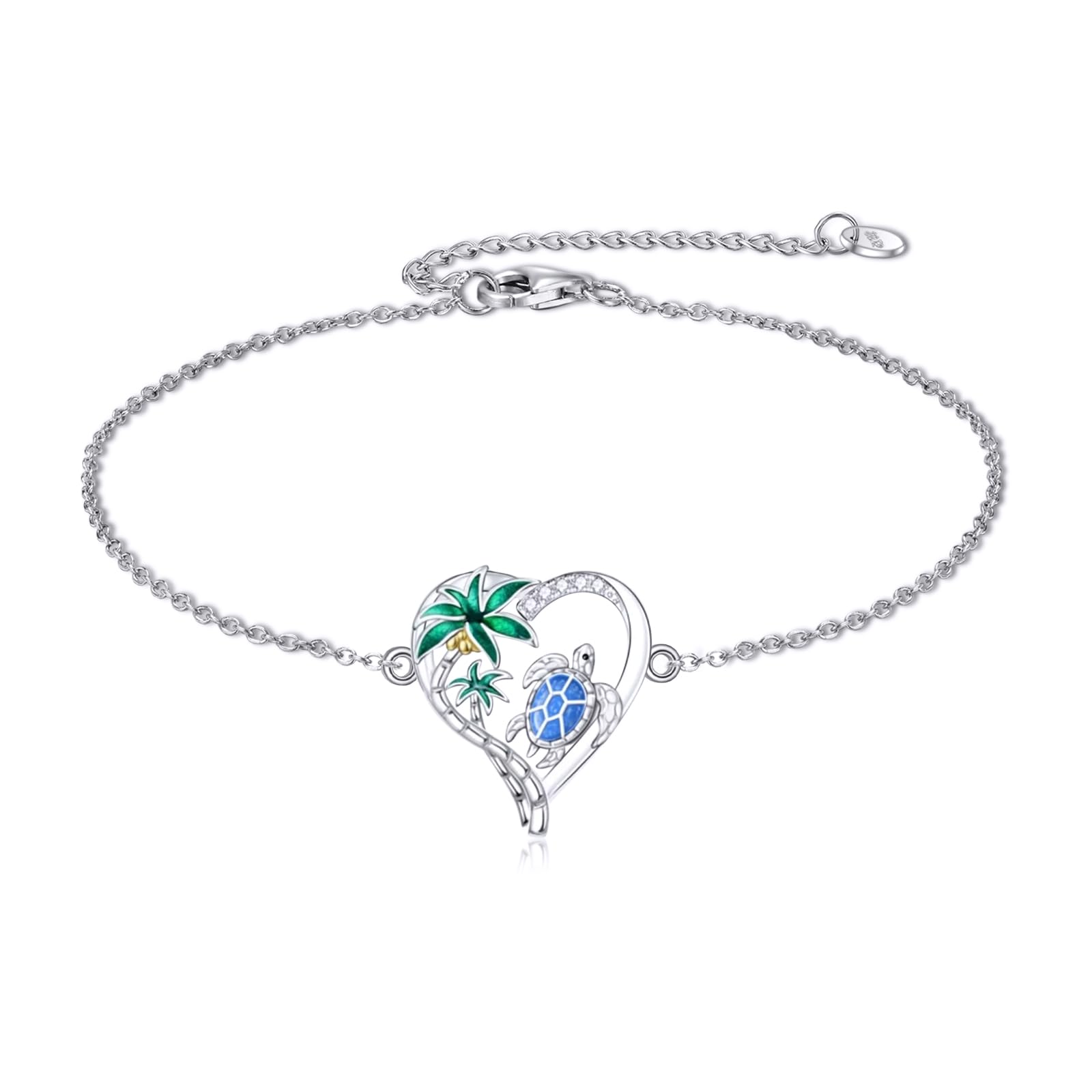 TOUPOP Pulsera de plata de ley con cristales de tortuga marina, sirena, delfín, concha, estrella de mar, caballito de mar