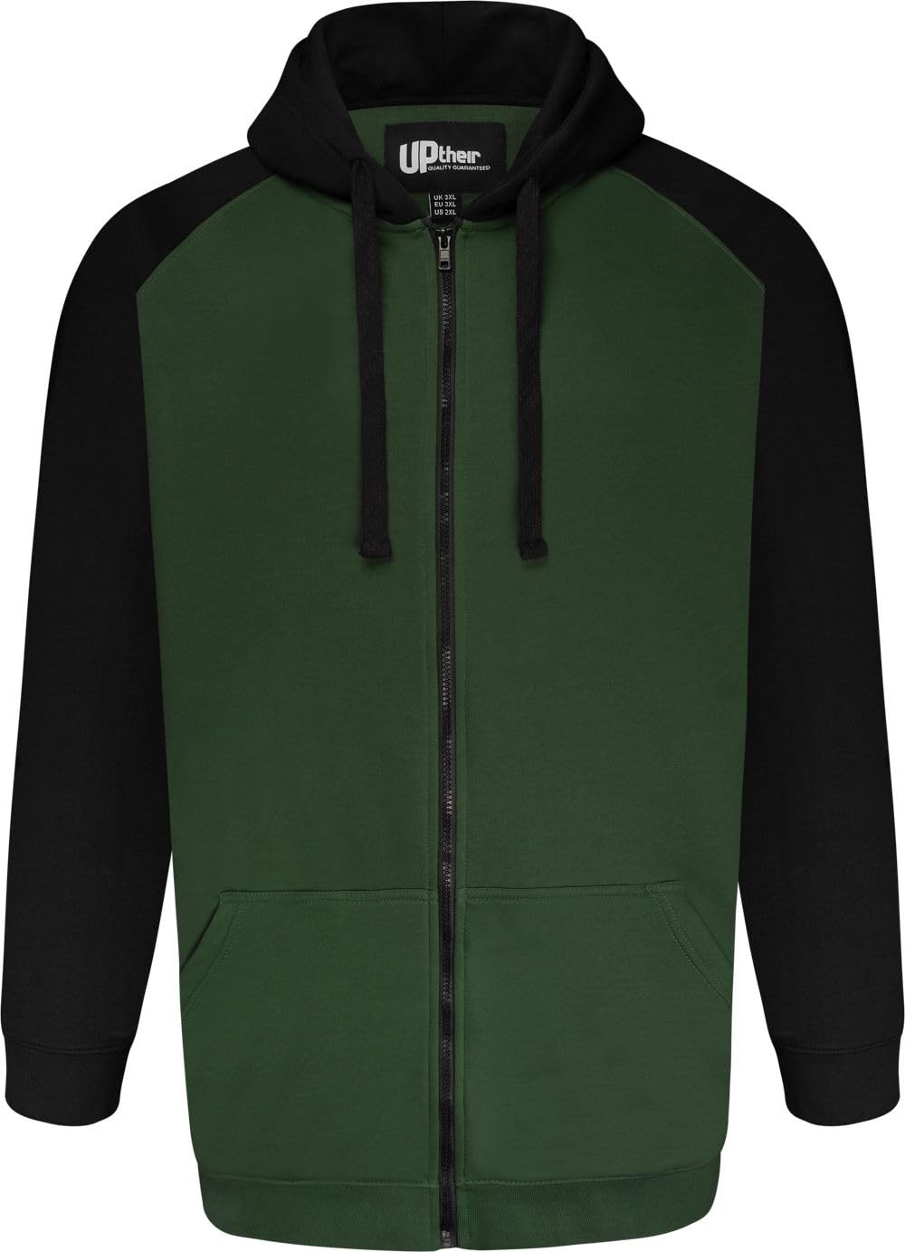 Uptheir Mens Pipe Raglan Sleeve Contrast Hoodie - Green - 4XL