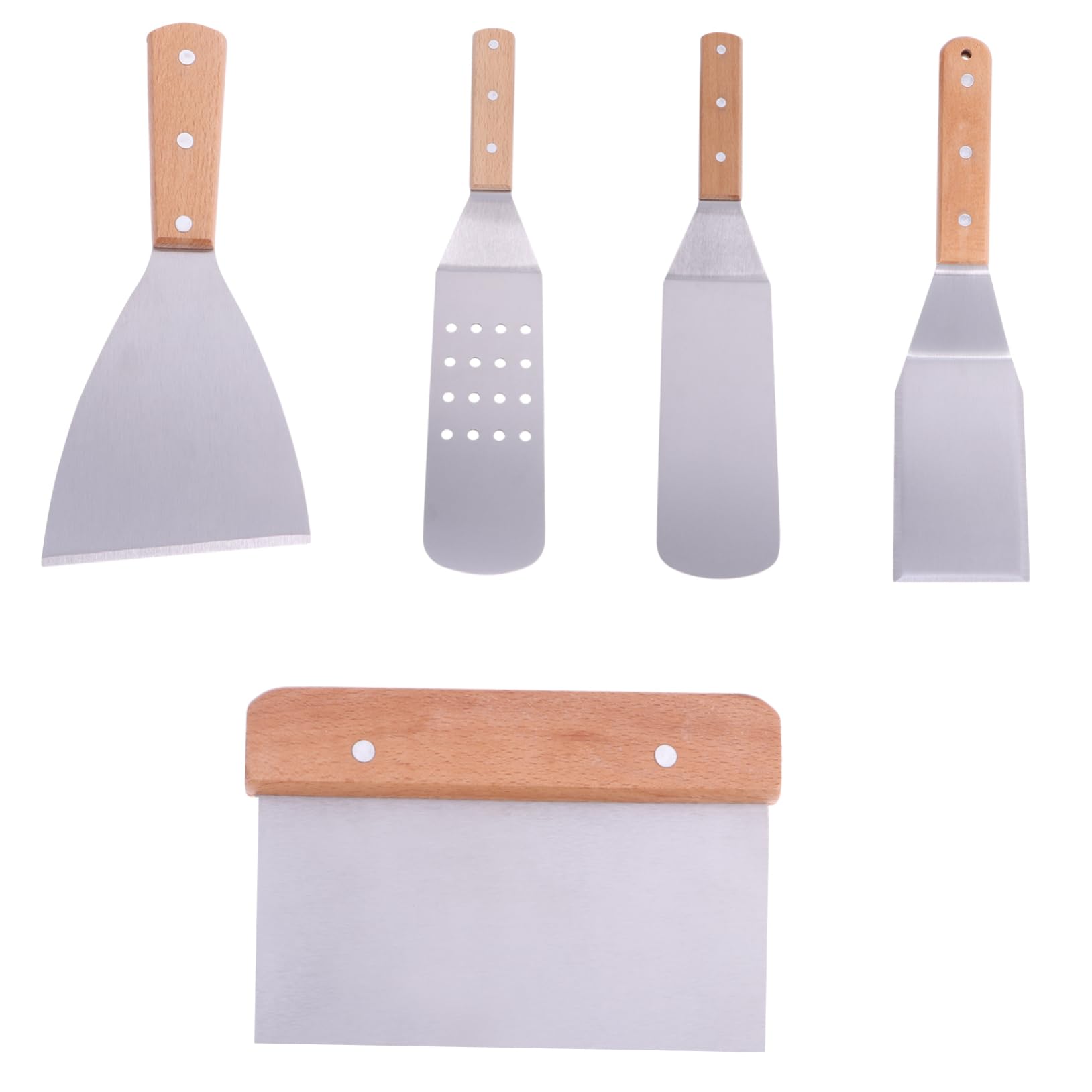 Espátulas Para Freír De Acero Inoxidable Incluido Volteador De Pizza y Rasqueta Para Cocina