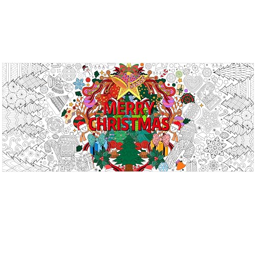 Dvbonike Jumbo Xmas Mandala Coloring Poster Giant Merry Christmas Color-in Paper Poster DIY Drawing Blank Doodle Art Banner 55.1 x 23.6 inch Decoration, Home School Activity Party Supplies for Kids