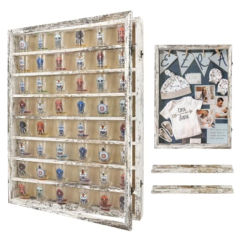 Image of FramePro Shadow Box Frame Display Case 18x24 with Removable Shelves, Deep Memory Box Trinket Knick Knack Shelf Cabinet for Collector, Keepsake Coins Military Medals Wedding Flowers White