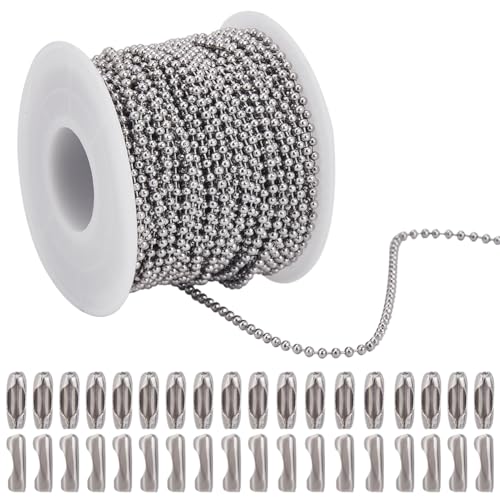 SOFPLATE 20M Silver Ball Chains Bulk Bead Chain Link Stainless Steel Ball Chain Connectors Clasps Roll Long Round Ball Bead Chains for Jewellery Making Kits Necklace Bracelet Supplies DIY Craft