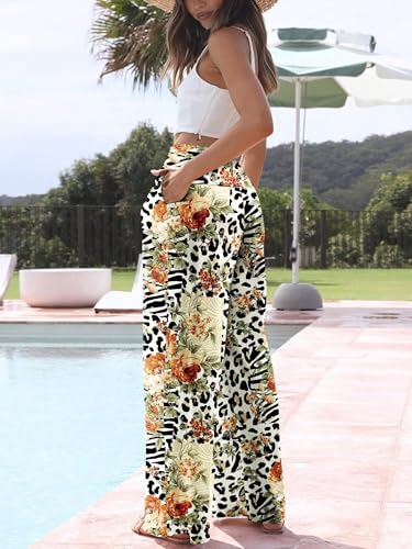 JZC Women's Palazzo Lounge Pants Casual Wide Leg Pants High Waist Flowy Toursers with Pockets