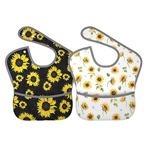 Image of Qwalnely Cute Bibs 2Packs for 6-24 Months Washable Fabric Waterproof