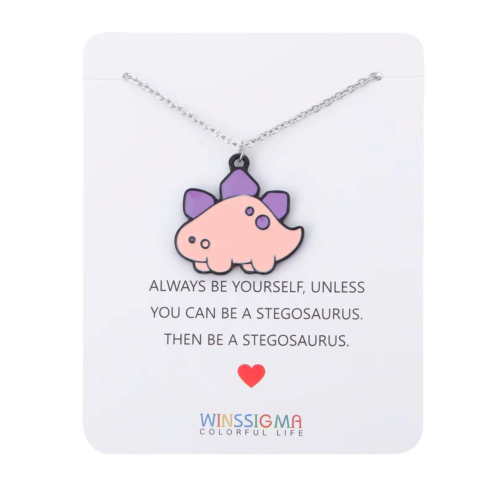 Winssigma T-Rex Dinosaur Necklace, Stegosaurus Charm Necklace Dinosaur Jewelry Cute Animal Jewelry