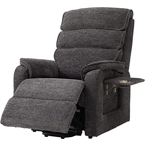 Irene House 9188 Se Lay Flat Sleeping Dual Okin Motor Lift Chair Recliners For Elderly Infinite Position Electric Power Recliner With Heat Massage, Left Side Tray Table (Grey Chenille) #TOP14