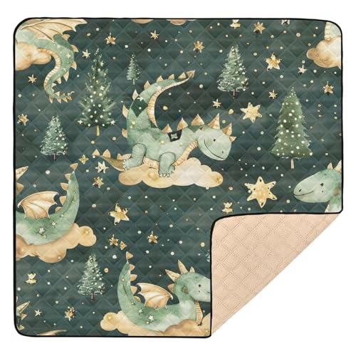 Image of Kigai Cartoon Dragon Baby Play Mat for Floor 50'' x 50'' Soft & Anti- Slip Crawling Mat Playpen Mat Waterproof Foldable Playmat for Infants, Babies, Toddlers