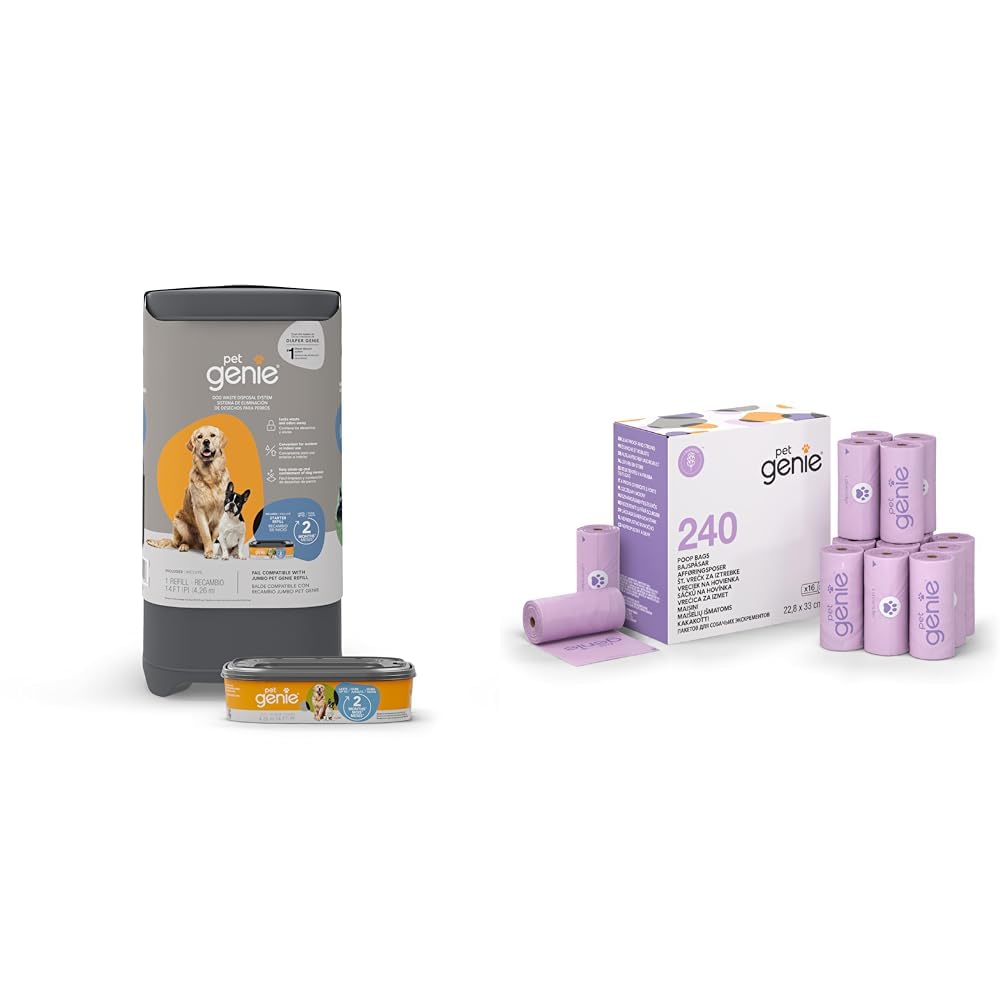 Pet Genie Poubelle à déjection Canines sans odeurs pour Chien, Chiot et Animaux familiers - 1 Recharge - 2 Mois pour Un Chien et Sacs à crottes (16 unités)