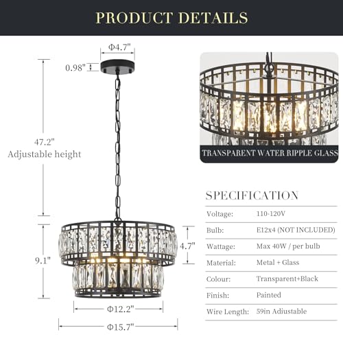 Dining-Room-Chandeliers-K9-Crystal-Black-Metal-Chandelier-Modern-2-Tier-Drum-Farmhouse-16in-Contemporary-Round-Light-Fixture-for-Bedroom-Entryway-Kitchen-Island-Living-Room