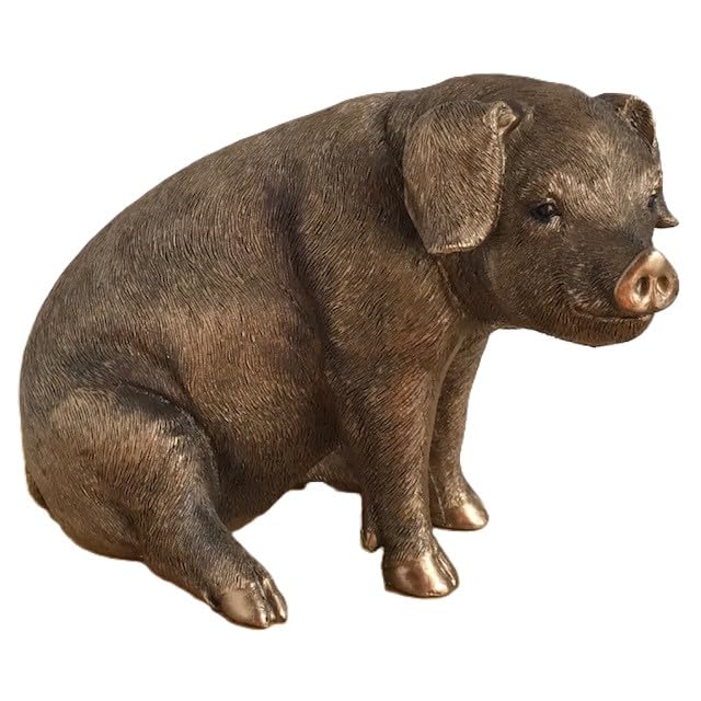Animal Crackers Sitting Pig figurine from the Leonardo Bronzed Reflections range, aged bronze effect finish, gold gift box