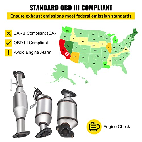 Mophorn Catalytic Converter, 3 Pcs Exhaust Pipe Stainless Steel High Flow Cat, For Chevrolet Traverse 09-17 3.6L V6/Buick Enclave 07-10/Gmc Acadia 07-17/Saturn Outlook 3.6L 07-10 (Epa Compliant) #TOP5