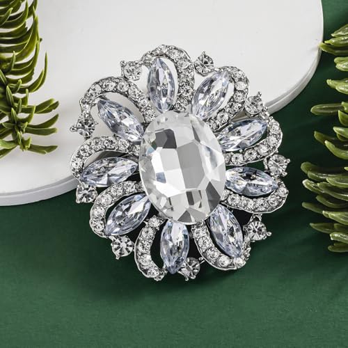 Image of SELOVO Flower Rhinestone Statement Brooch Pin Accessory Antique Gold Tone