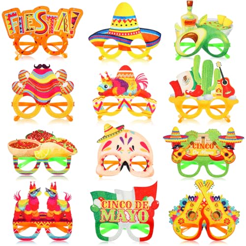 Panelee 12 Pcs Mexican Party Favors Fiesta Felt Eyeglasses Mexican Fiesta Party Decorations Cinco De Mayo Eyewears for Taco Party Photo Booth Props Decor Supplies