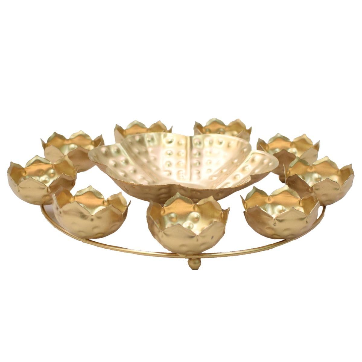 Tarang Arts Decorative Brass Urli Bowl | Lotus Design Floating Urli for Flowers & Tea Candles | Centerpiece for Home & Festive Decor, Office Space, Temples/Pooja Room, Gifts | 2x11 Inches