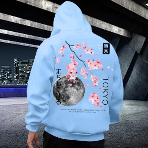 Mens Graphic Hoodie - Floral Tokyo Letter Print Hooded Sweatshirt,Drop Shoulder Pullover Top Fashion Clothes3