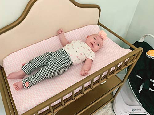 Changing Pad Cover – Premium Baby Changing Pad Covers 4 Pack – Girl Changing Pad Cover – Pure Jersey Machine Washable Pink And White Changing Table Cover – Diaper Changing Pad Cover Sheets #TOP3