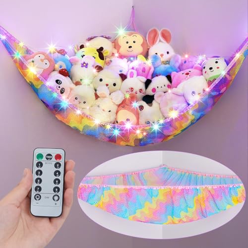 Unicorn-Castle-Stuffed-Animal-Net-Hammock-Kids-Toy-Storage-with-LED-Light-Plush-Toy-Organizer-Corner-Hanging-Stuffed-Animal-Holder-For-Nursery-Kids-Girls-Room-Decor Unicorn Castle Stuffed Animal Net Hammock Kids Toy Storage with LED Light Plush Toy Organizer Corner Hanging Stuffed Animal Holder For Nursery Kids Girls Room Decor