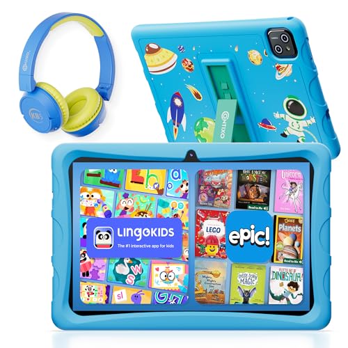Image of Contixo 10 inch Kids Tablet with Headphones Bundle - K103 Toddler Tablet, Learning Educational Apps, 32GB Storage, 3GB RAM, Bluetooth, Android Parental Controls, Kid-Proof Case - Blue
