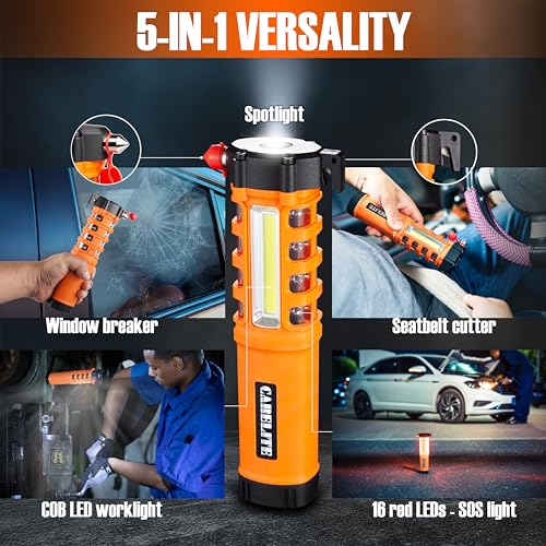Emergency Car Flashlight with Seatbelt Cutter and Window Breaker, LED Work Light & Flash Beacon, Life-Saving Car Escape Tool for Roadside Safety (Orange) - Image 4