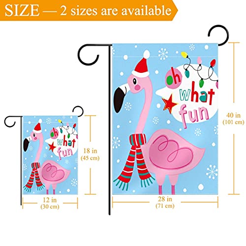Drapeau de jardin flamant rose et flocon 30x45 cm double face en polyester pongé