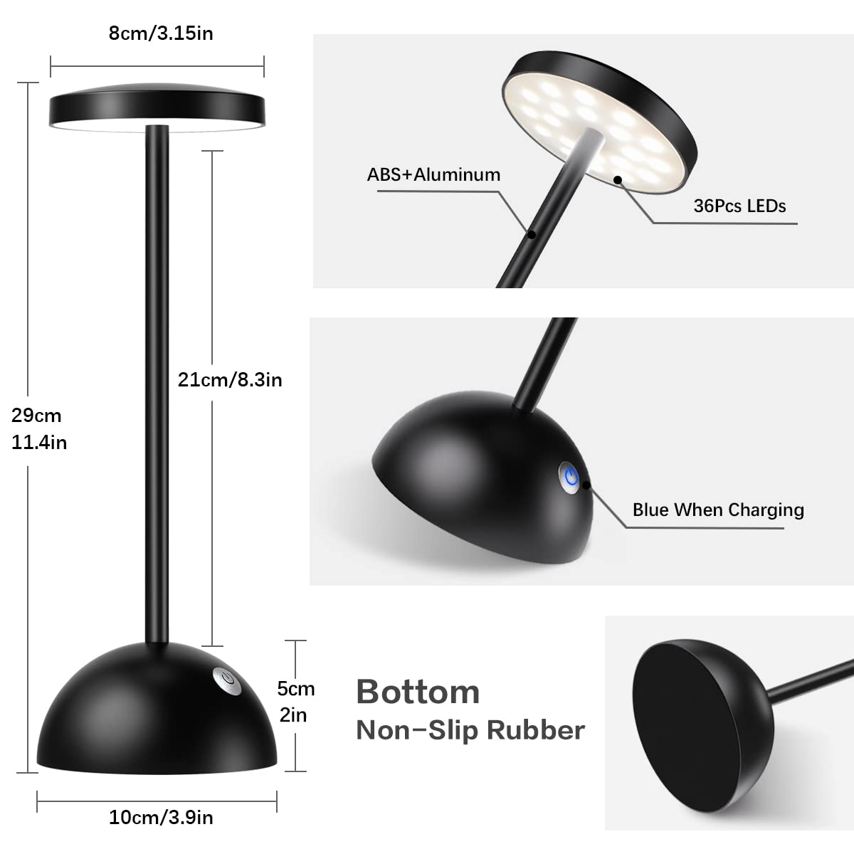 Hapfish Lampara de Mesa LED Recargable, 5000mAh Lamparas Escritorio de Carga USB sin cable y portatil, Lámpara Bateria Inalambrica, Para Exterior, Mesita Noche, Jardin, Sobremesa, Restaurante