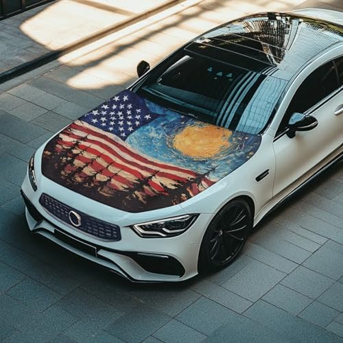Image of Waterproof Car Hood Cover American Flag Stars Stretch Protector for Car Hood Removable Automotive Accessories for Most Automotive Sedans Trucks Pickup SUVs