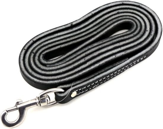 Leerburg Amish Leather Leash, 6' Long 1/2" Wide, Black w/ Stainless Steel Hardware