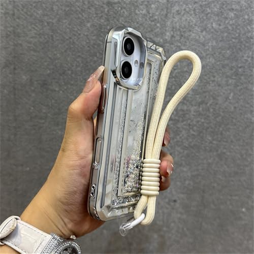 Coque iPhone 15 Pro Max anti-chute avec cordon dragonne argentée