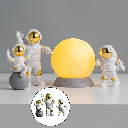 Miniatura 2 de 3 unids PVC astronauta estatuilla hombre espacial escultura abstracta decoración de la torta decoración del hogar niño regalo de cumpleaños (dorado)
