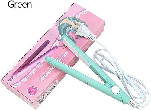 Miniatura 2 de Plancha y rizador de pelo 2 en 1, mini placa de turmalina de cerámica, rizador de calor de hierro plano para peluquería (enchufe de EE. UU., verde