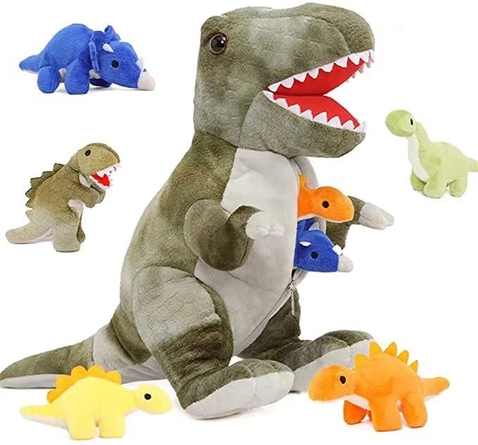 MorisMos Dinosaurier Plüschtiere Puppe Tyrannosaurus Rex und 5 Dinosaurier Baby niedlich in Zippered Belly großes Geschenk für Jungen Kinder 19,6 Zoll