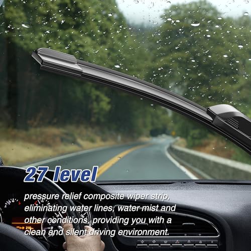 Image of 22 inch+22 inch Silicone Windshield Wiper Blades Replacement for Mercedes-Benz MBZ C class and GLC class 2019-2015 C43 AMG 2019-2017 Oem Quality Durable and Quiet Windshield Wipers (Pack of 2)