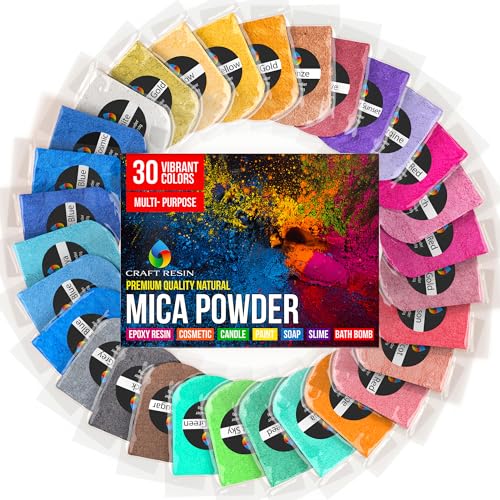 Polvere di Mica per Resina Epossidica – Pigmenti in Polvere 100% Naturali - Colori per Resina Epossidica - Per Fai da Te e Cosmetica - Cruelty-Free (26 Colori Vividi + 4 Colori Fluo)