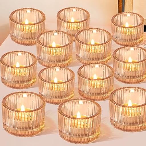 HOVIBU Juego de 12 portavelas vintage de 5 cm x 3,8 cm, pequeñas velas de cristal para portavelas, decoración de mesa, aniversario, fiesta, boda, fiesta de cumpleaños, Navidad | Ya disponible en tu tienda friki favorita! En mundofriki.es!