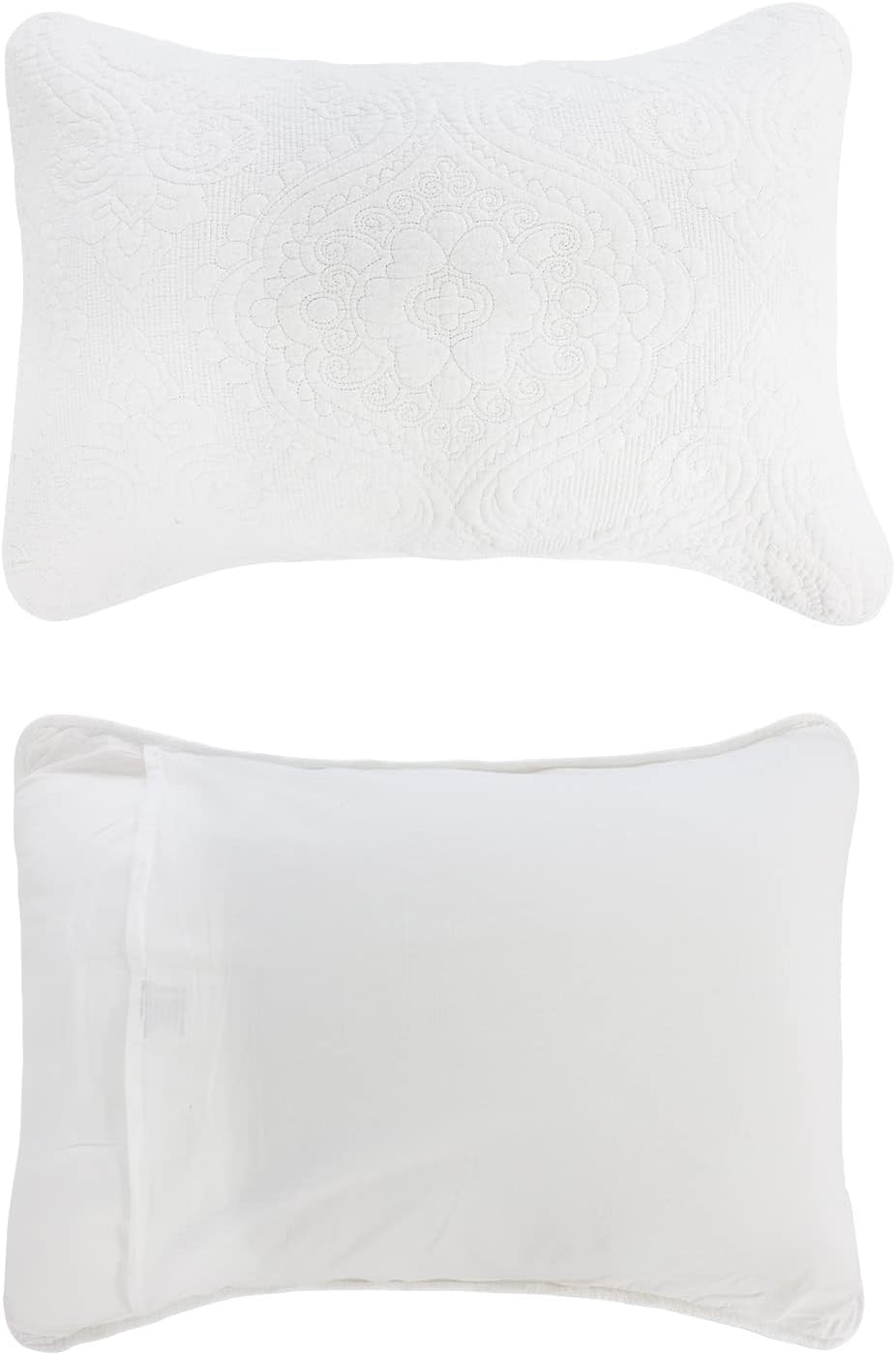 Brandream White Damask Quilted Pillow Shams Cotton Standard Size Pillow Cases Set of 2 Comfy Soft Decorative Pillow Covers - Image 8