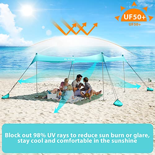 Beach Canopy Tent Sun Shade, Rlairn Portable Beach Sun Shelter Uv Protection Beach Shade Easy Setup With Poles For Beach, Camping, Backyard, Picnics (Blue 7×7 Ft With Rope) (Light Blue 10×10 Ft) #TOP2