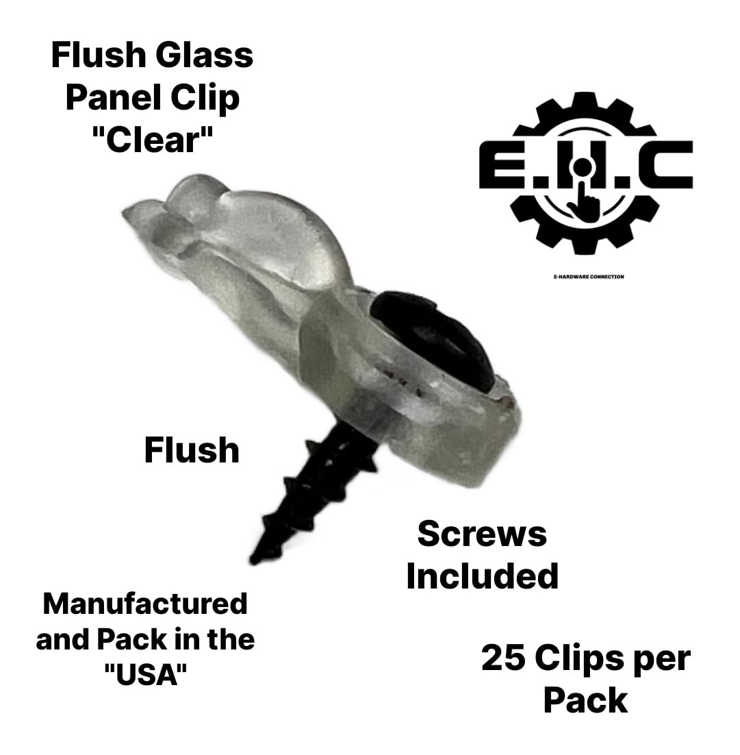 Glass Cabinet Panel Retainer Clips with Screws 25 Clips (Choose Your Offset and Color) by E.H.C. (Clear, 0/0 Flush)