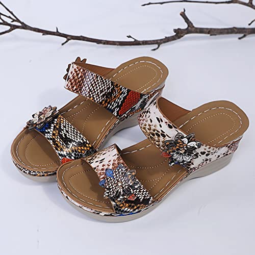 Aniywn Women's Casual Two Band Sandals Open Toe Vintage Print Platform Wedge Sandals Slide Sandal Orthotic Arch Support #TOP6