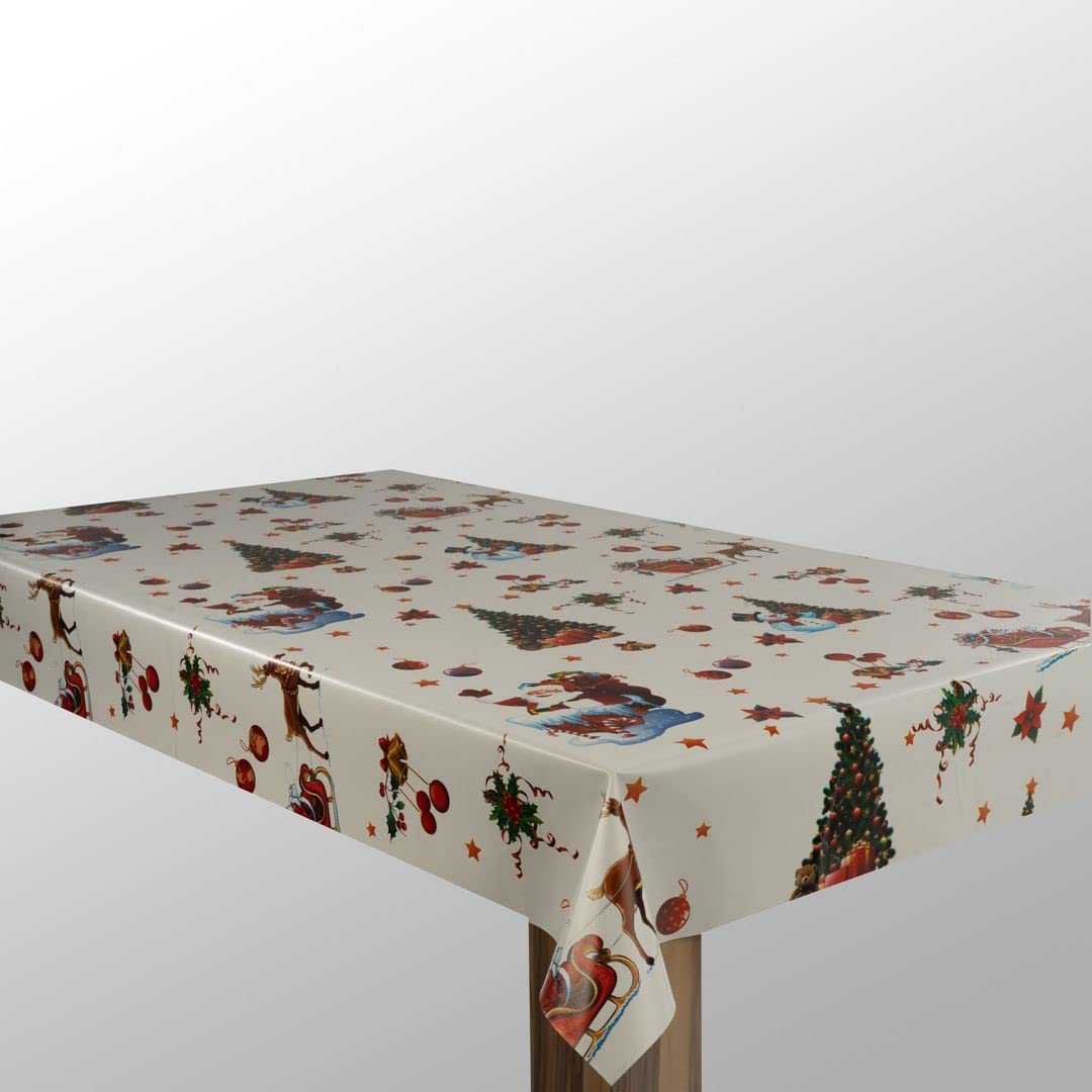 LARO Weihnachtliches Wachstuch-Tischdecke – Abwaschbare PVC Meterware In 118x280 Cm, Mit Sternen & Schneeflocken