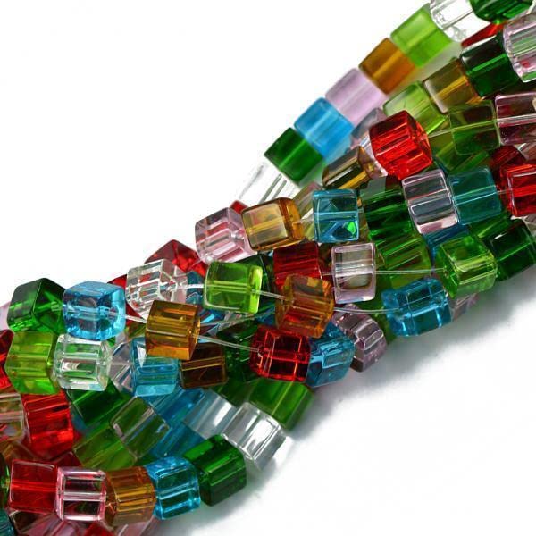 SNAPPSY 5x6mm Colorful Cube Vintage Crystal Glass Loose Beads Strand 15'' DIY Jewelry-image-4