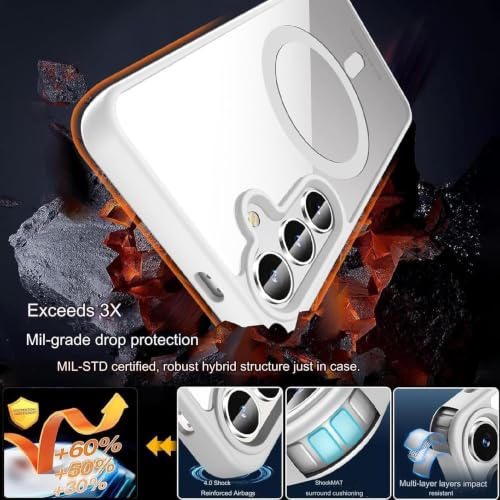 Image of DIZORO Compatible Samsung S25 fe 5g Case,Compatible with MagSafe, Non Yellow Military-Grade Drop Protection & Hard PC Back Cover Slim Transparent Anti-Scratch Shockproof Phone Case -White