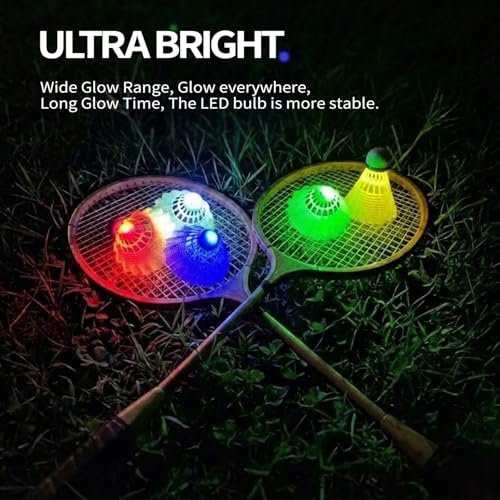 Image of Glow in The Dark Badminton Birdies,LED Badminton Shuttlecocks for Family Backyards Practice,4 /5 /6 PCS Nylon /Goose Feather Long Lasting Light Up Birdie Balls Set for Indoor Outdoor Sports