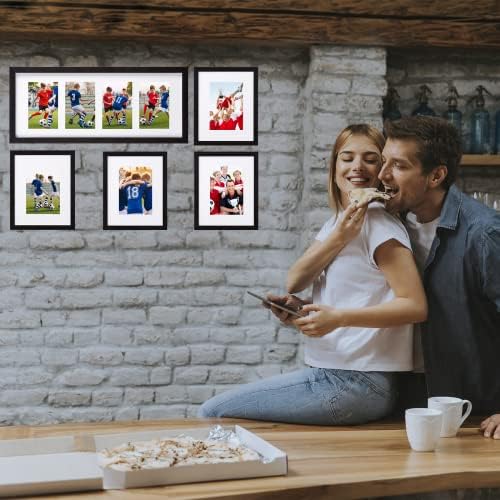 UPWOIGH (5 Packs 20x8 Wood Photo Frame Black10x8 Photo Frame Set of 4, Displays Panoramic Frames or Four 6x4 Inch Photos Frames and 7x5 In Photos with Mat, Multi Collage 5 Piece