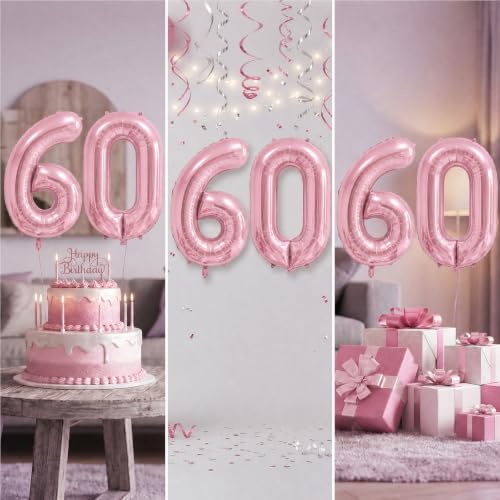 Image of Number Balloons Pink Party Balloon - Giant Number 60 Balloon, 40 Inch Large Balloon, Birthday Decorations for Women, Birthday Balloon for Anniversary Baby Shower Princess Party Decorations